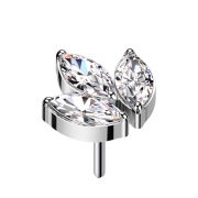 Threadless silber drei Ovalen Kristalle silber