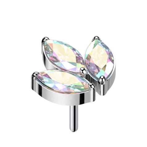 Threadless silber drei Ovalen Kristalle multicolor