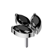 Threadless silber drei Ovalen Kristalle schwarz