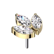 Threadless gold-plated three oval crystals silver