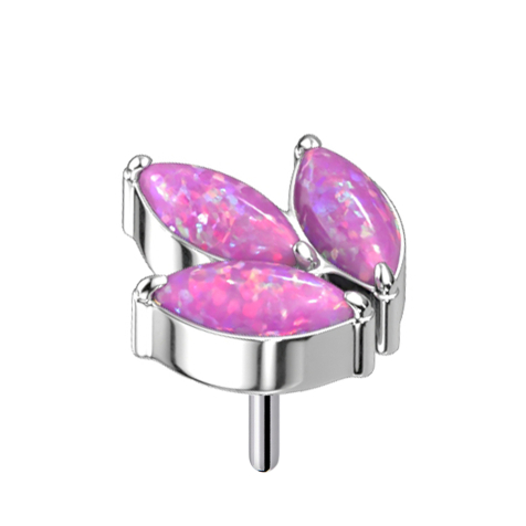 Threadless silver three oval opals pink