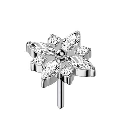 Fleur argentée sans filetage, cristaux argentés carrés