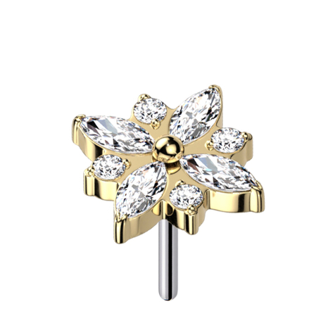 Threadless vergoldet Blume eckig Kristalle silber