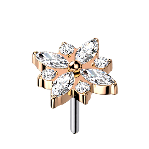 Threadless rosegold Blume eckig Kristalle silber