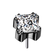 Threadless nero cristallo quadrato con montatura in argento