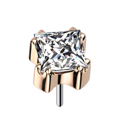 Threadless rose gold square crystal silver setting