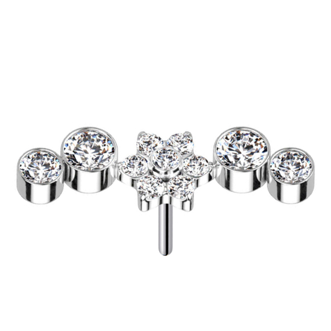 Fleur argentée sans filetage Cristaux argentés Quatre cristaux