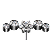 Threadless black flower crystals silver four crystals