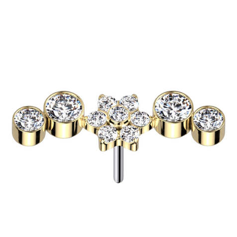 Threadless gold-plated flower crystals silver four crystals