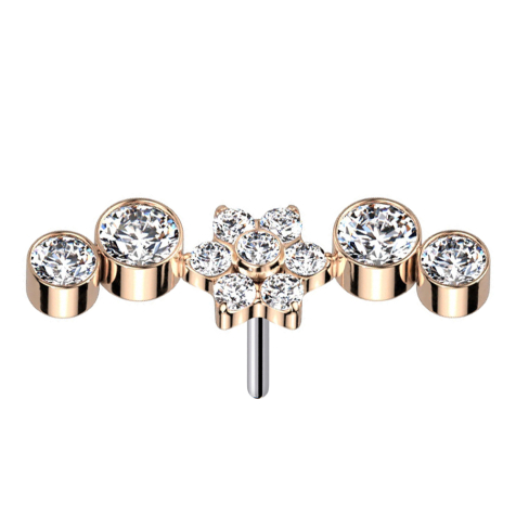 Threadless rose gold flower crystals silver four crystals