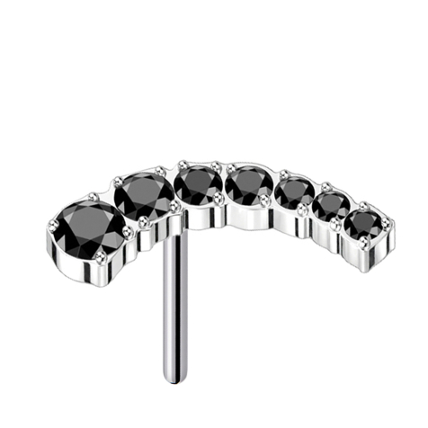 Threadless silber gebogen sieben absteigende Kristalle schwarz