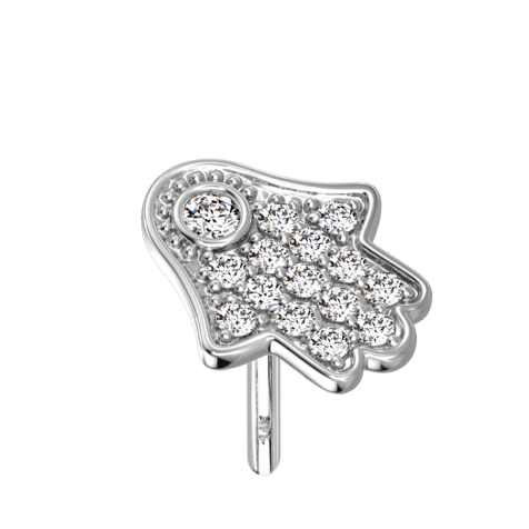 Threadless 14k white gold hamsa with crystals