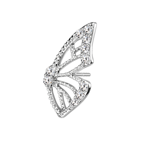 Threadless 14k white gold butterfly wings with crystals