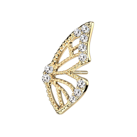 Threadless 14k gold butterfly wings with crystals
