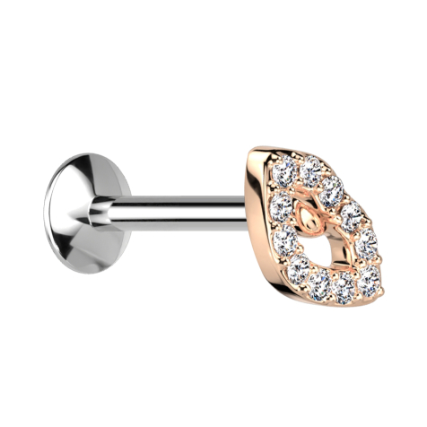 Micro Threadless UFO Labret argenté bouche rose or cristaux argentés