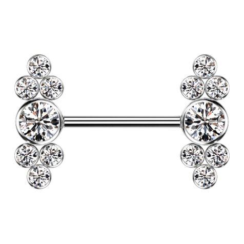 Barbell internal thread silver seven crystals silver