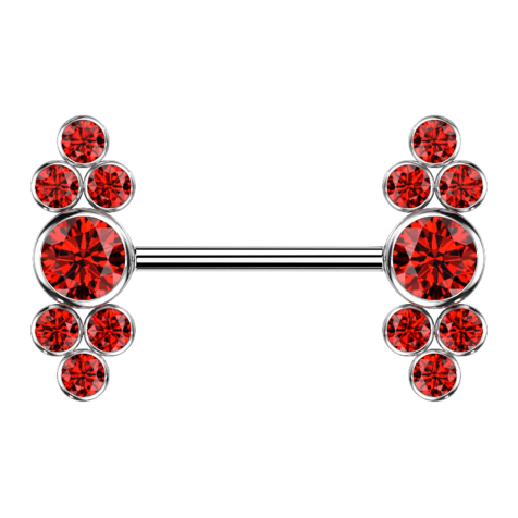 Barbell internal thread silver seven crystals red