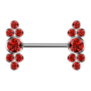 Barbell internal thread silver seven crystals red