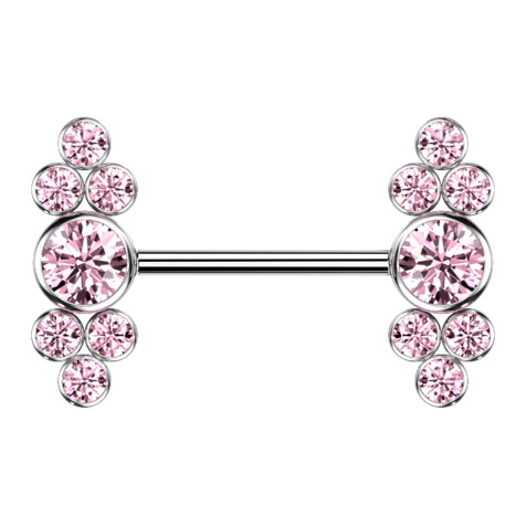 Barbell internal thread silver seven crystals pink
