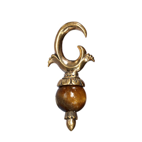 Earweight hook rose gold lantern ball made of tigers eye stone