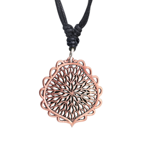Halskette schwarz Anhänger rosegold Blume des Lebens mit Blätter