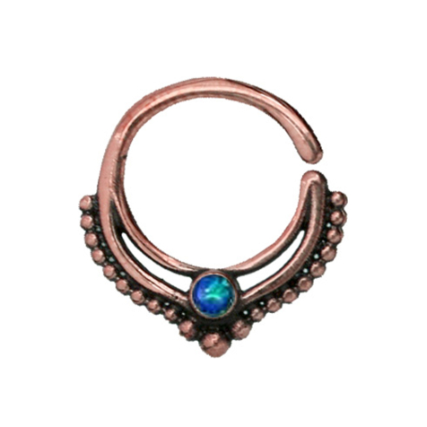 Micro piercing ring rose gold ball rim with blue opal