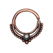 Micro piercing ring rose gold ball rim with white opal