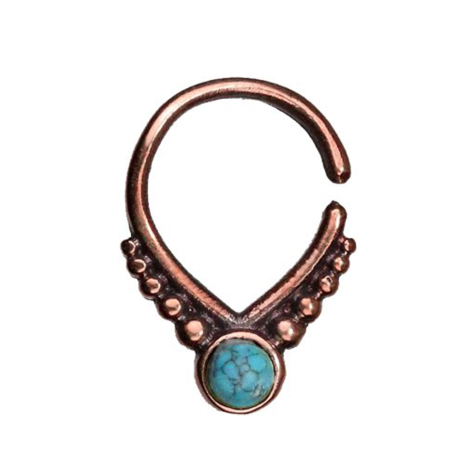 Anello micro piercing in oro rosa con bordo a punta e pietra turchese