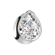 Flared Plug Tropfen silber mit grossem Kristall silber