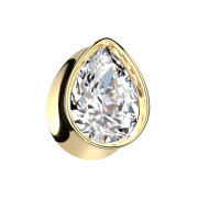 Gold-plated flared plug drop with large silver crystal