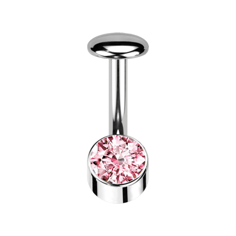 Threadless Labret Bar Banana Silver Cylinder Silver Crystal Pink