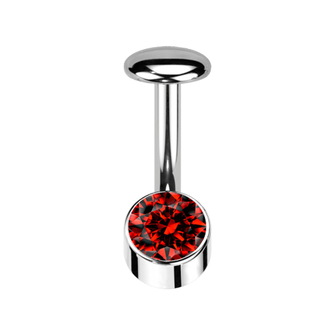 Threadless Labret Bar Banana Silver Cylinder Silver Crystal Red