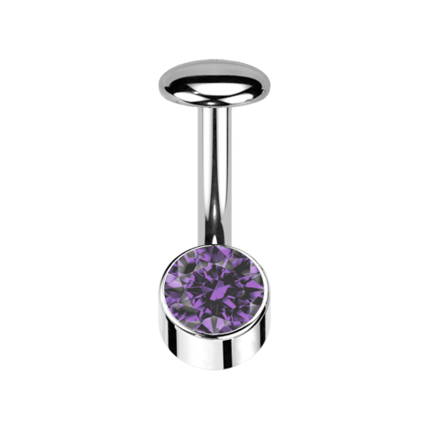 Threadless labret bar banana silver cylinder silver crystal purple