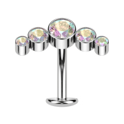 Tige labret sans filetage Banane argent cinq cristaux...