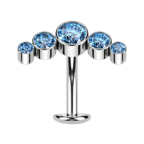 Tige labret sans filetage Banane argent cinq cristaux aqua