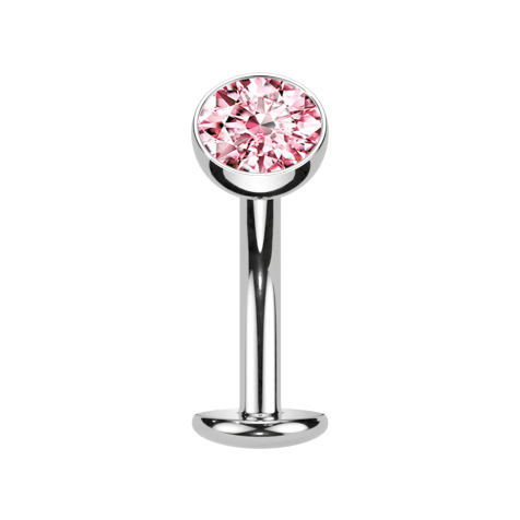 Threadless Labret Bar Banana Silver Ball Crystal Pink