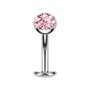 Tige labret sans filetage Banane argent Boule cristal rose