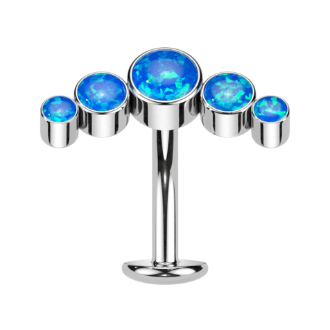Threadless labret bar banana silver five opals blue