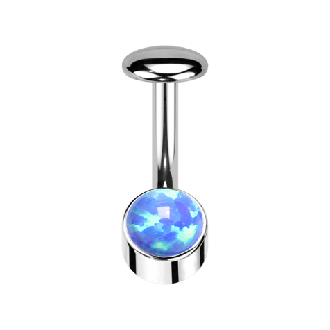 Threadless Labret-Stab Banane silber Zylinder silber Opal blau