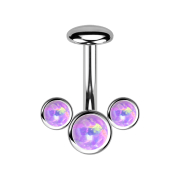 Threadless Labret-Stab Banane silber front drei Opale...