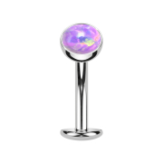 Threadless Labret Bar Banana Silver Hemisphere Opal Violet