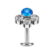 Threadless labret bar banana silver opal blue three...