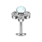 Threadless labret bar banana silver opal white three crystals silver