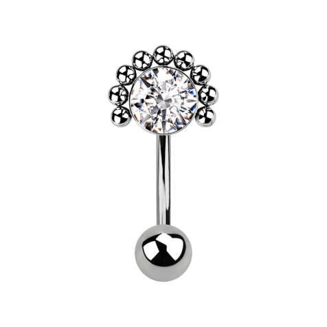 Micro Threadless Banane argent avec boule et demi-fleur boule avant cristal argent