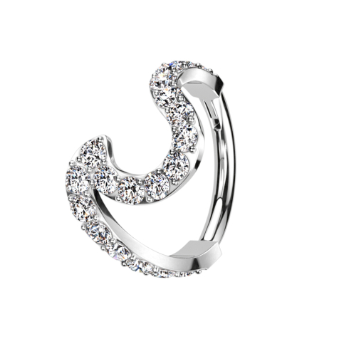 Micro segment ring hinged silver wave with crystals
