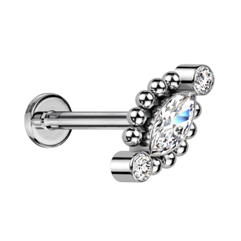 Micro Labret filetage intérieur argenté deux cristaux ronds et un ovale