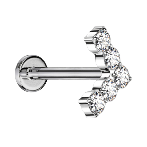 Micro Labret sans filetage argenté Angle avec cristaux argentés