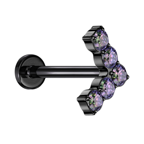 Micro Labret sans filetage noir coudé avec cristaux multicolores foncés
