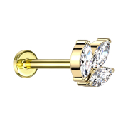 Micro Threadless Labret vergoldet drei Oval Kristalle silber