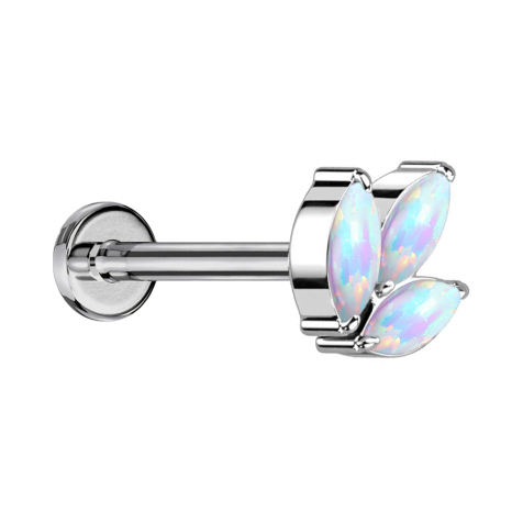 Micro Threadless Labret argento tre opali ovali bianchi